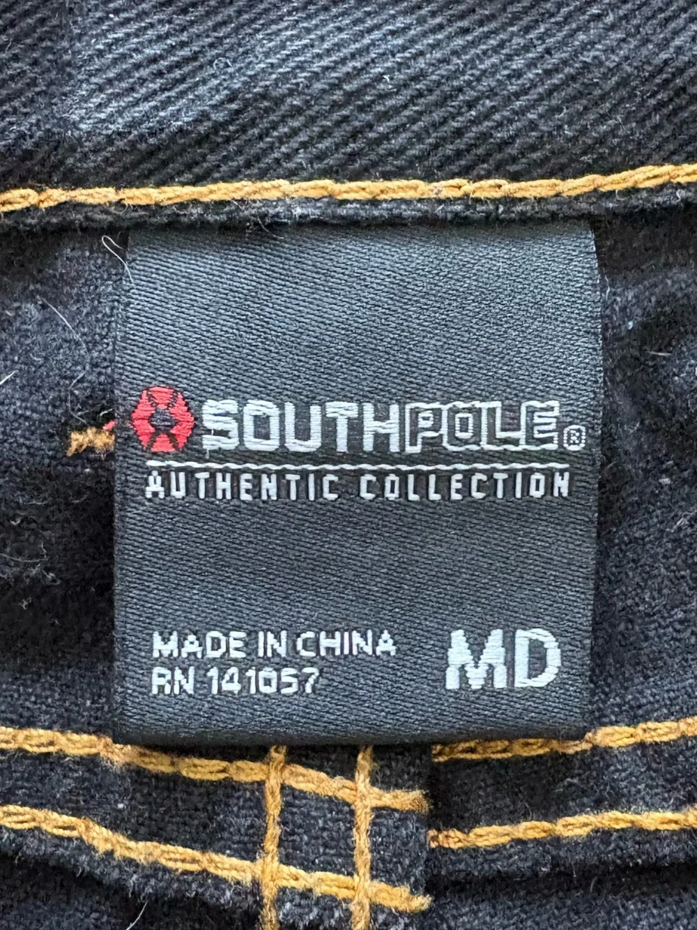 South Pole Men's Black Baggy Jeans with Red Embroidery Medium